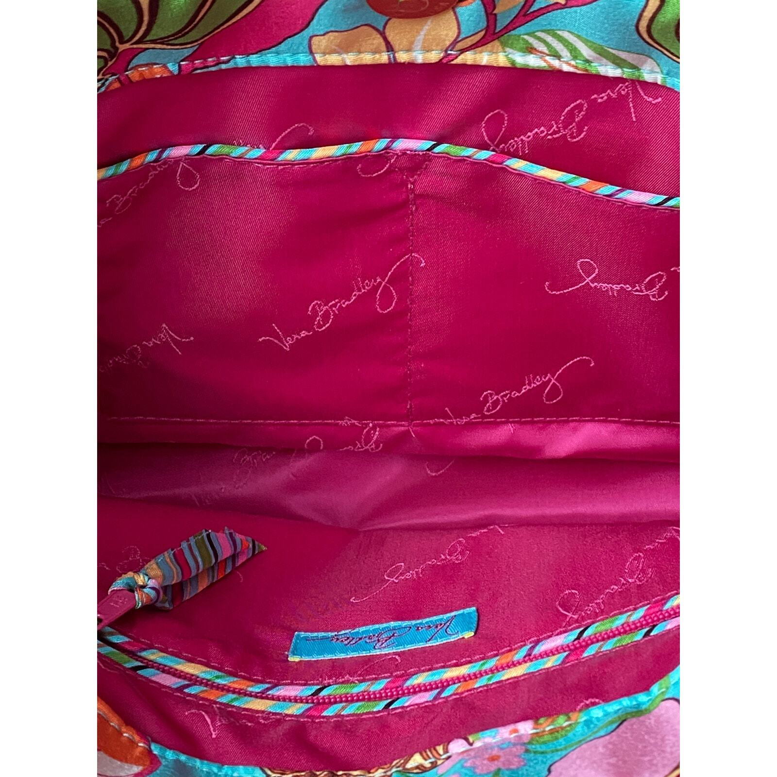 Vera Bradley Handbag Bright Floral Pattern on Turquoise background.12 x 8 1/2 in