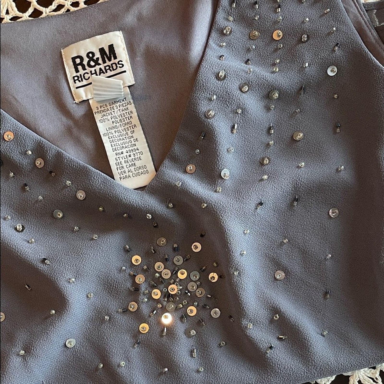 R&M Richards Lavender Embellished V-Neck Blouse