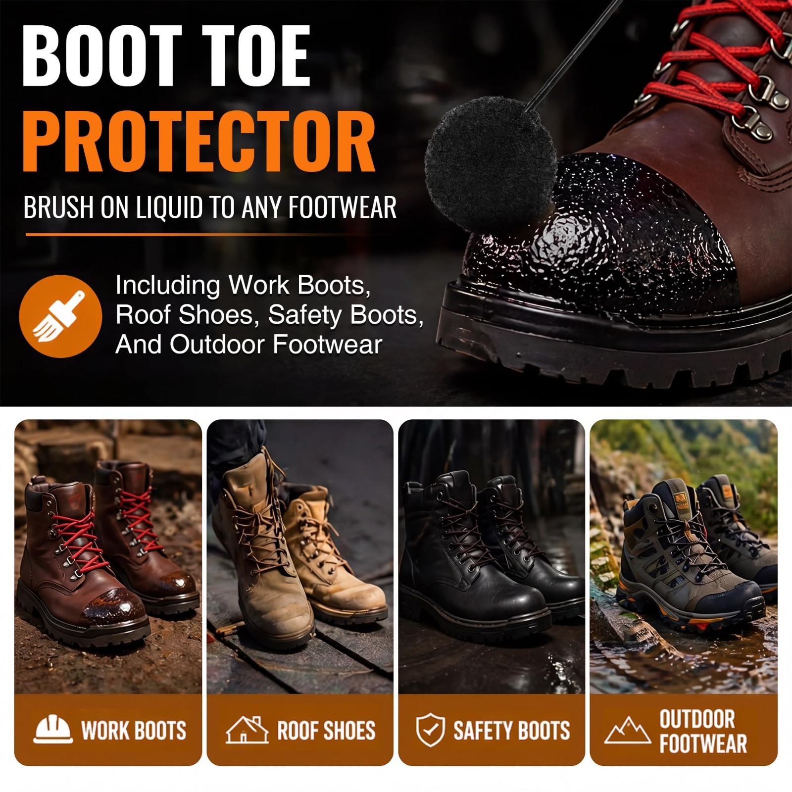 Boot Toe Protector – Brush-On Liquid Scuff Guard for Work & Hiking Boots, 4oz