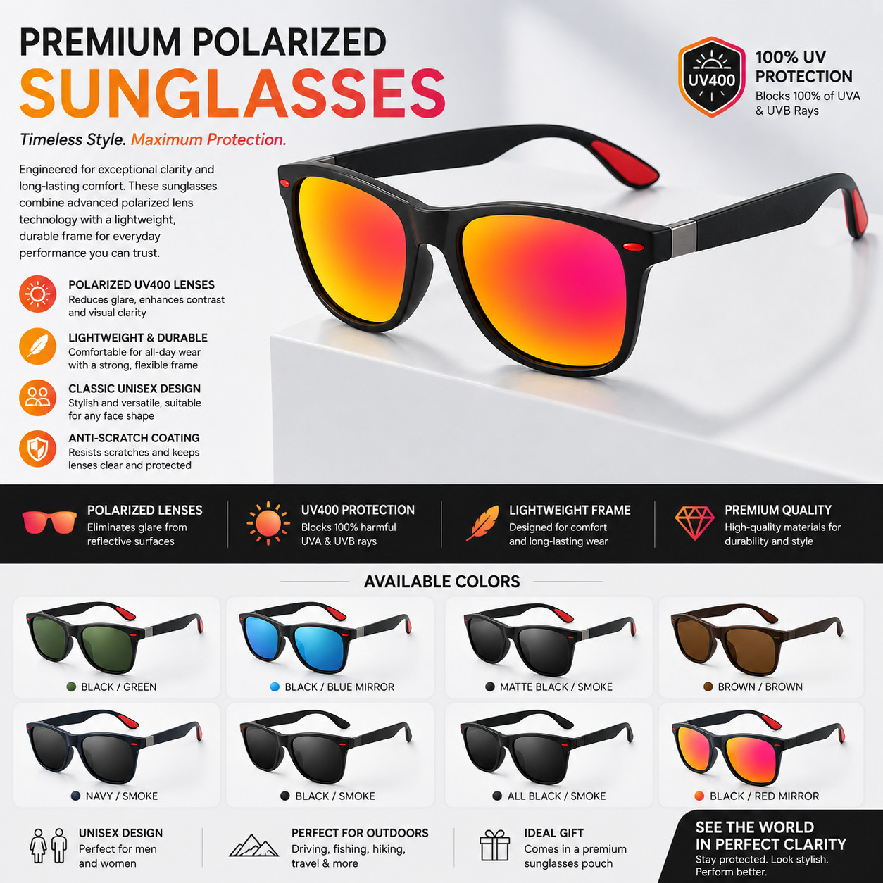 Men’s Polarized Sunglasses UV400 TAC Lenses Driving Cycling Brown Frame