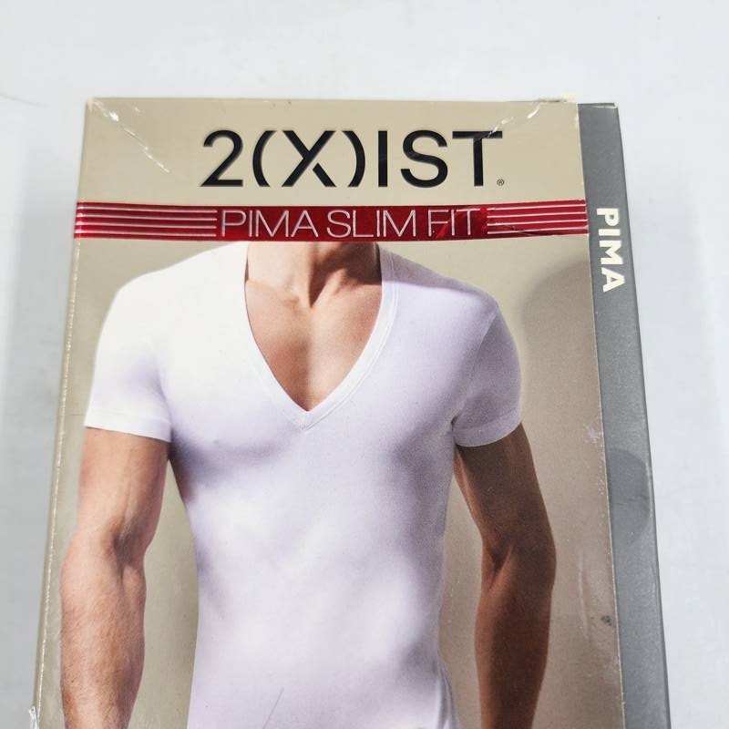 2(X)IST Pima Cotton Slim Fit Deep V-Neck Undershirt Men’s M White Short Sleeve