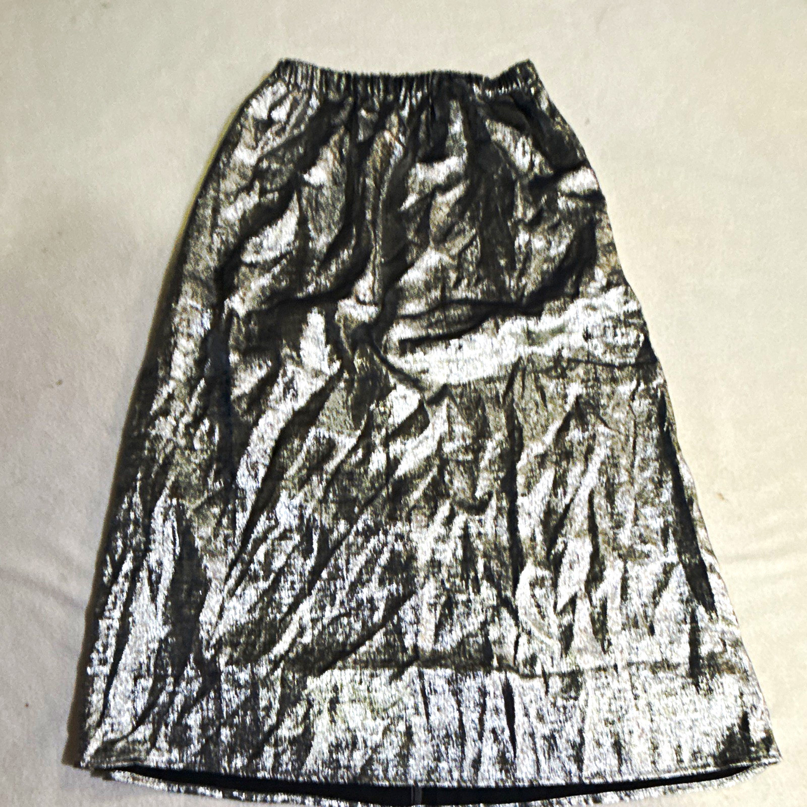 Women’s Regular Size S Silver Metallic Solid A-Line Midi Skirt Pull On Elastic