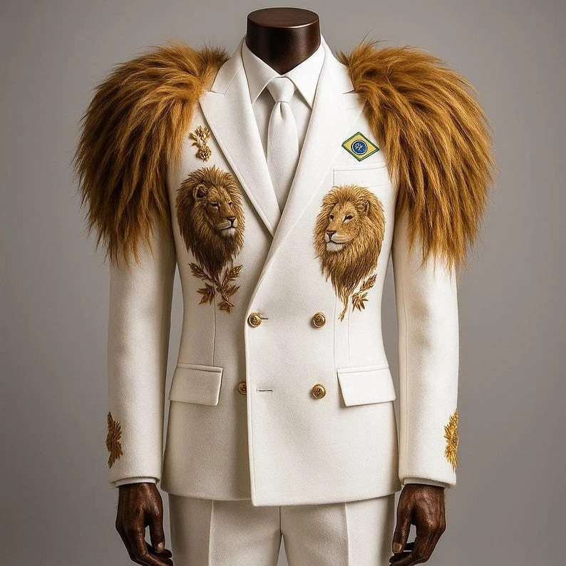 Men’s white 2-Piece Suit Floral Embroidered Western Wedding Prom Slim