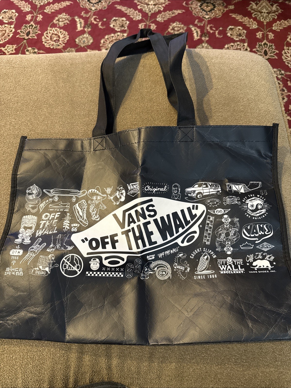 VANS OFF THE WALL Canvas Re-usable Tote bag Black & White (CT)