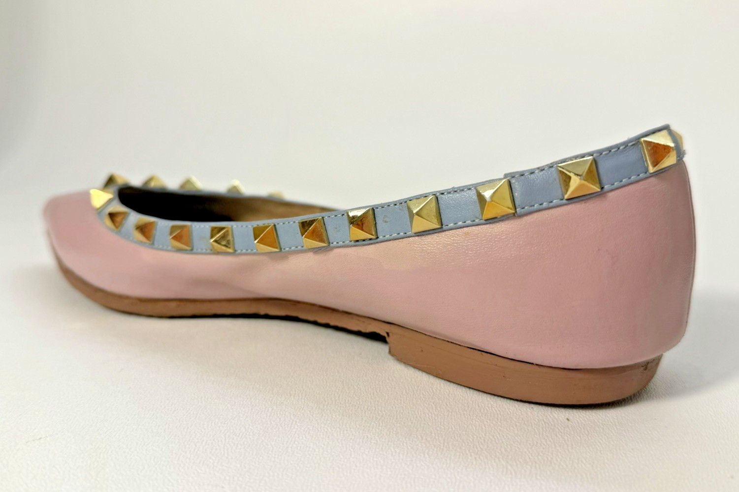 Valentino Garavani Pink Leather Rockstud Studded Pointed Toe Ballet Flats US 8