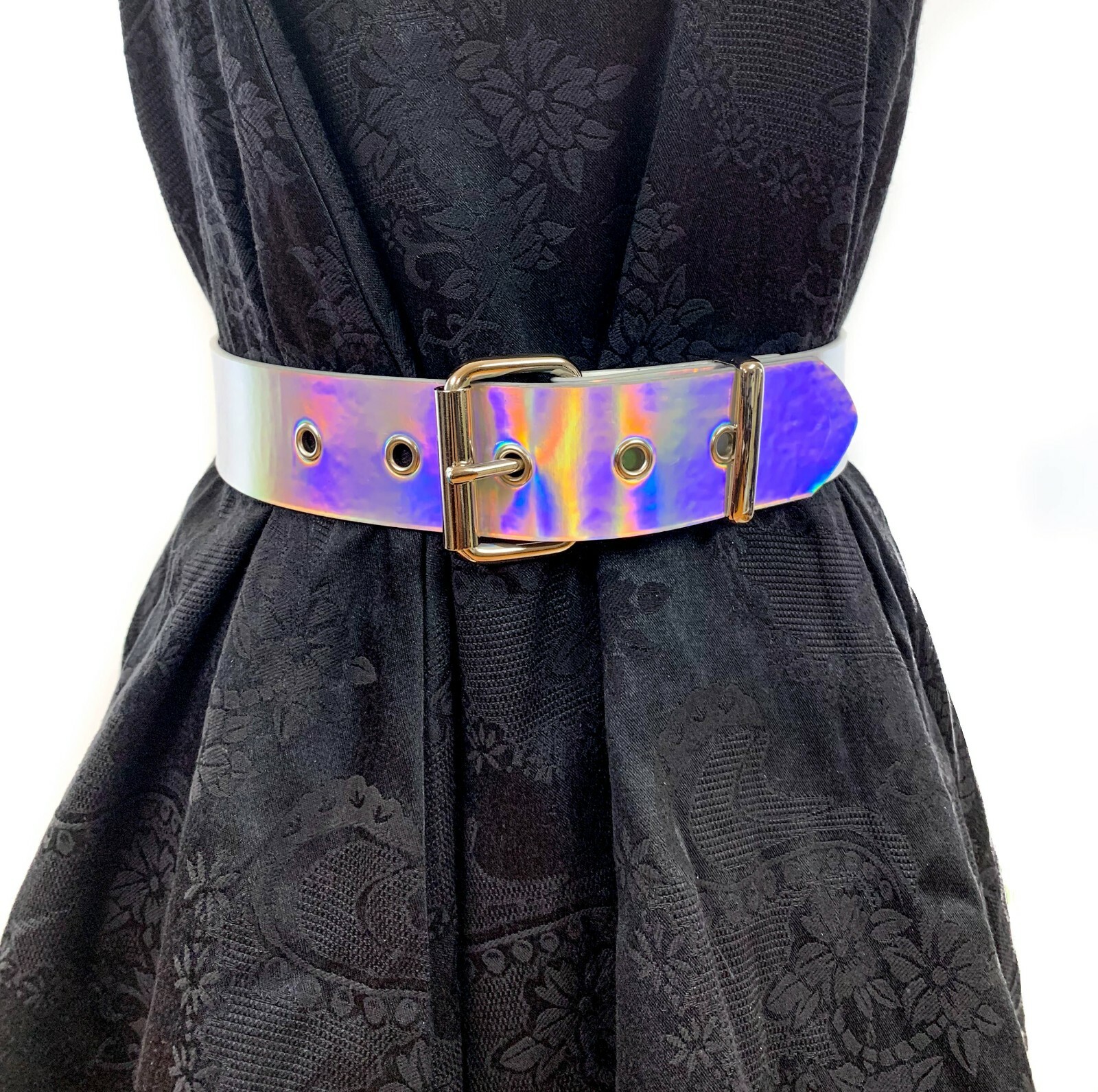 Silver Rainbow Holographic Pride Rave Belt Punk Goth Metal Vegan Funk Plus USA