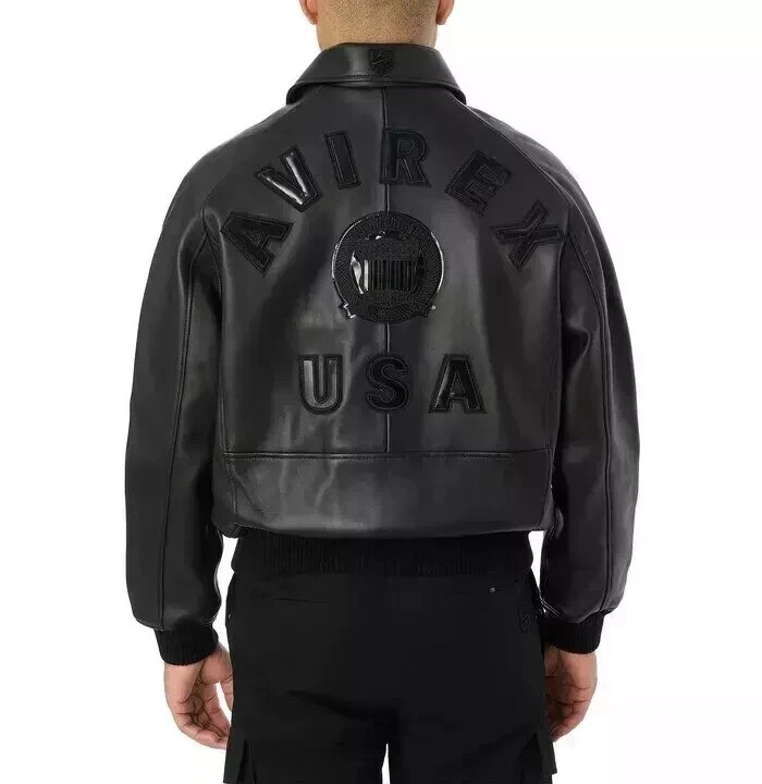 Avirex Men’s Black Icon Aviator Genuine Cowhide Leather Motorcycle Bomber Jacket