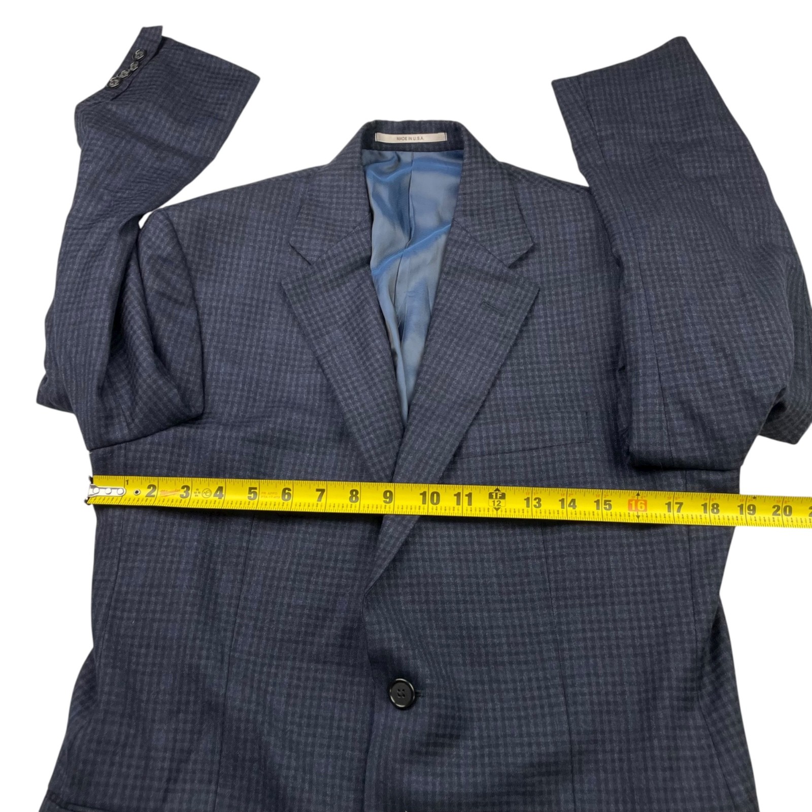 Hickey Freeman Men’s Flannel Wool 2-Button Blazer Blue Check Plaid • USA • 38R