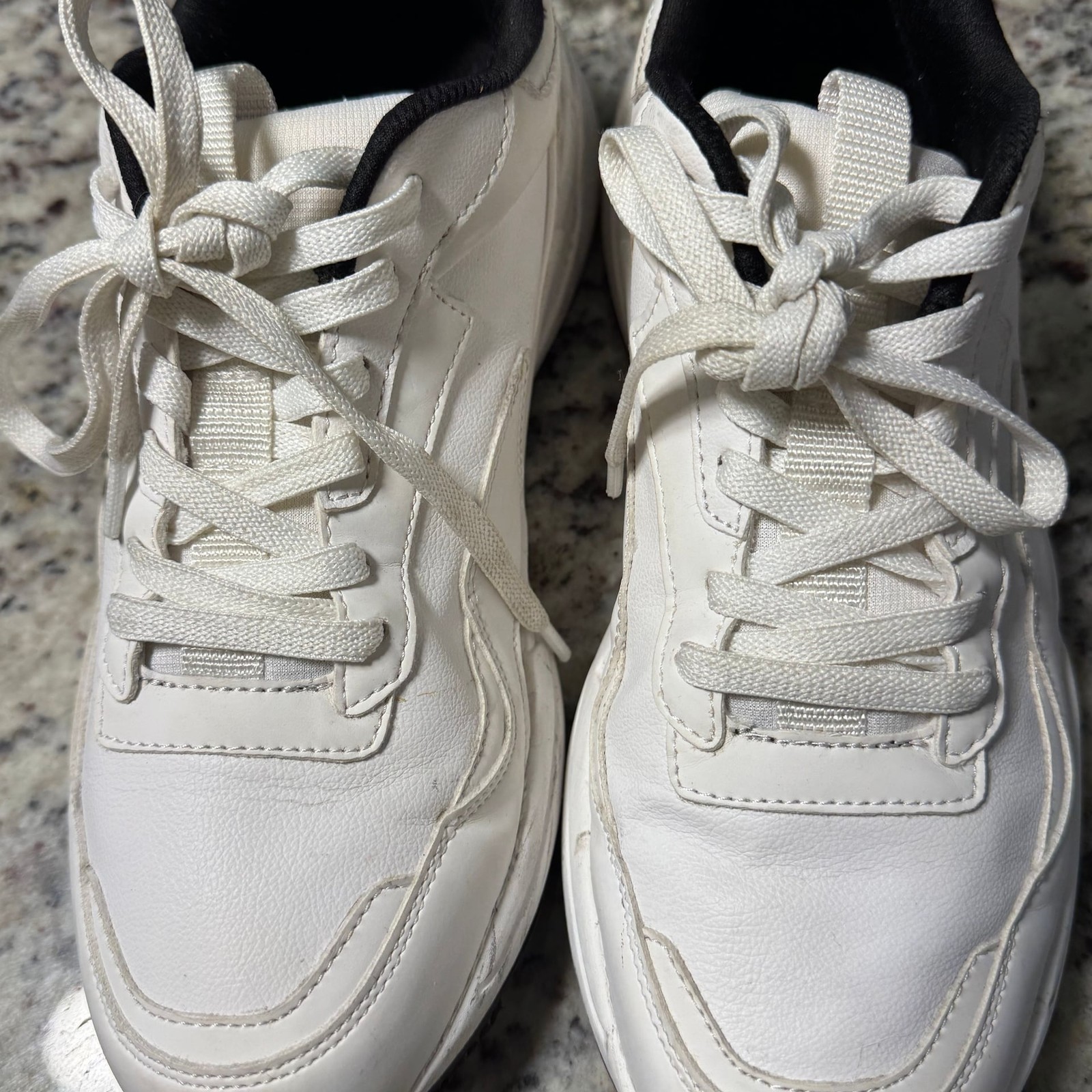 Zara Men’s Chunk Sole White Leather Running Sneakers Size 40