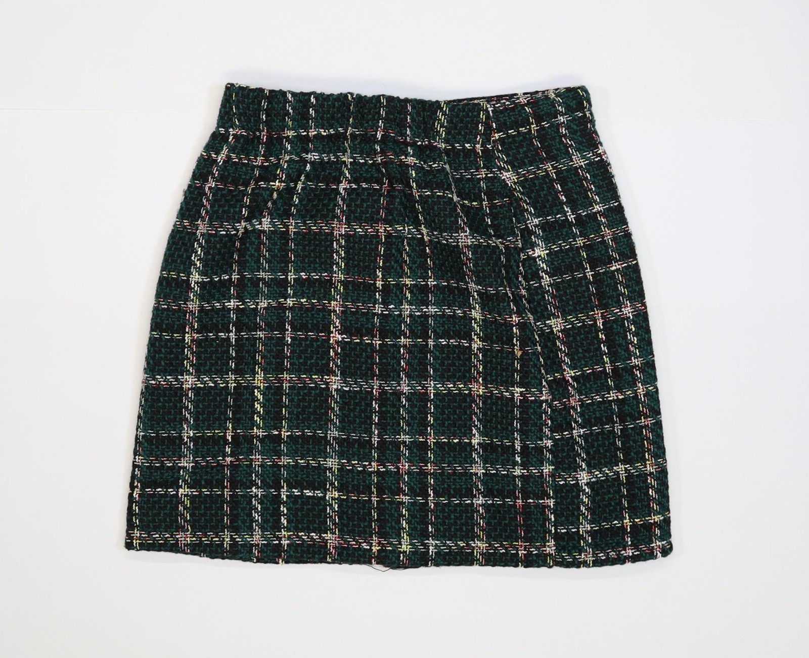 Simplee Skirt Womens Small Green Plaid Tweed Mini Button Front Elastic Waist