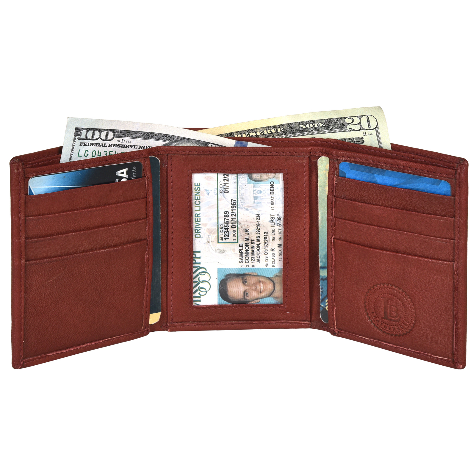 Leatherboss Genuine Leather Men Trifold RFID Blocking Wallet, Brown