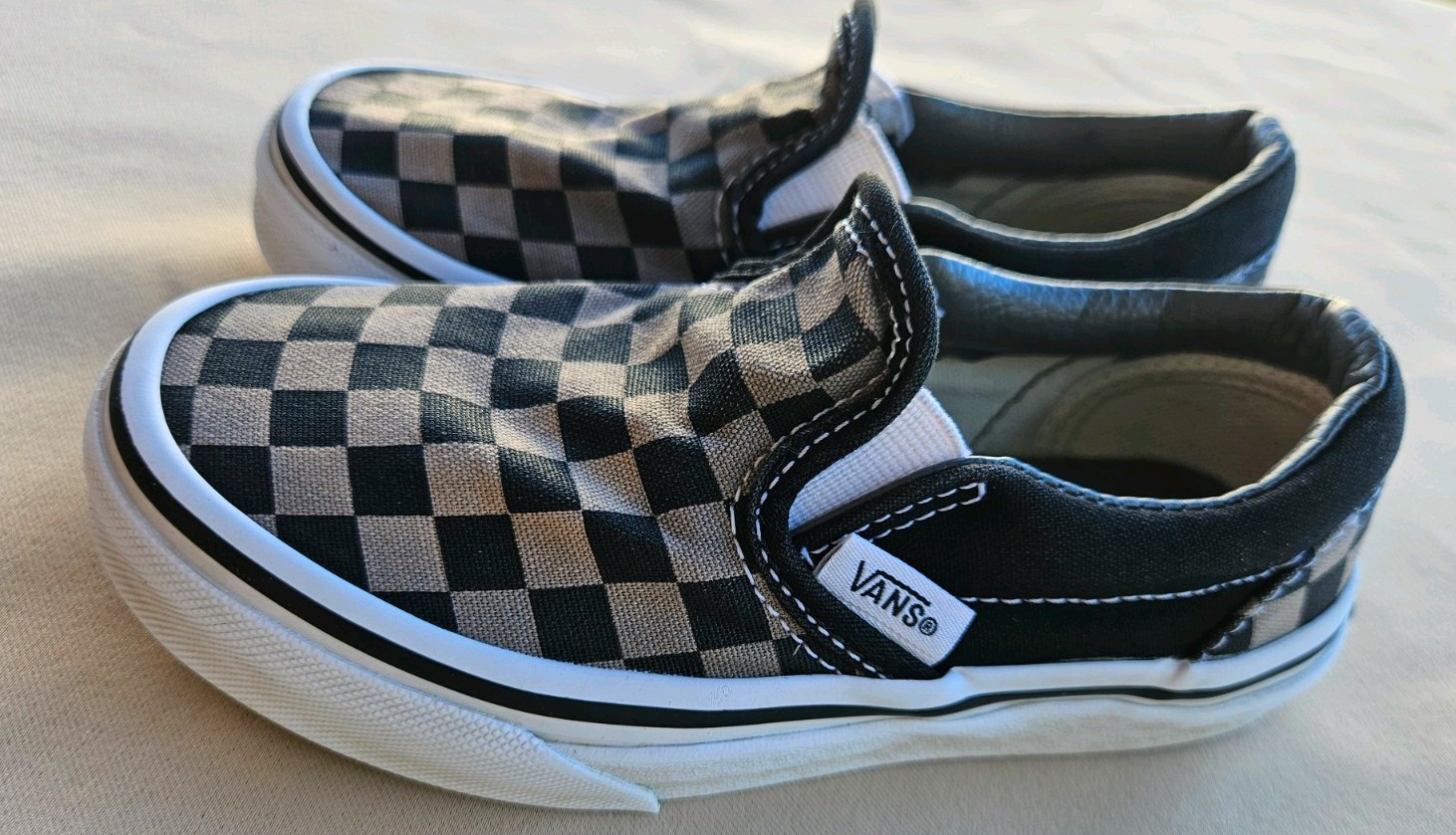 VANS Classic Slip-On Shoes In Size 11.5 In Toddlers Black/Pewter Checkerboard