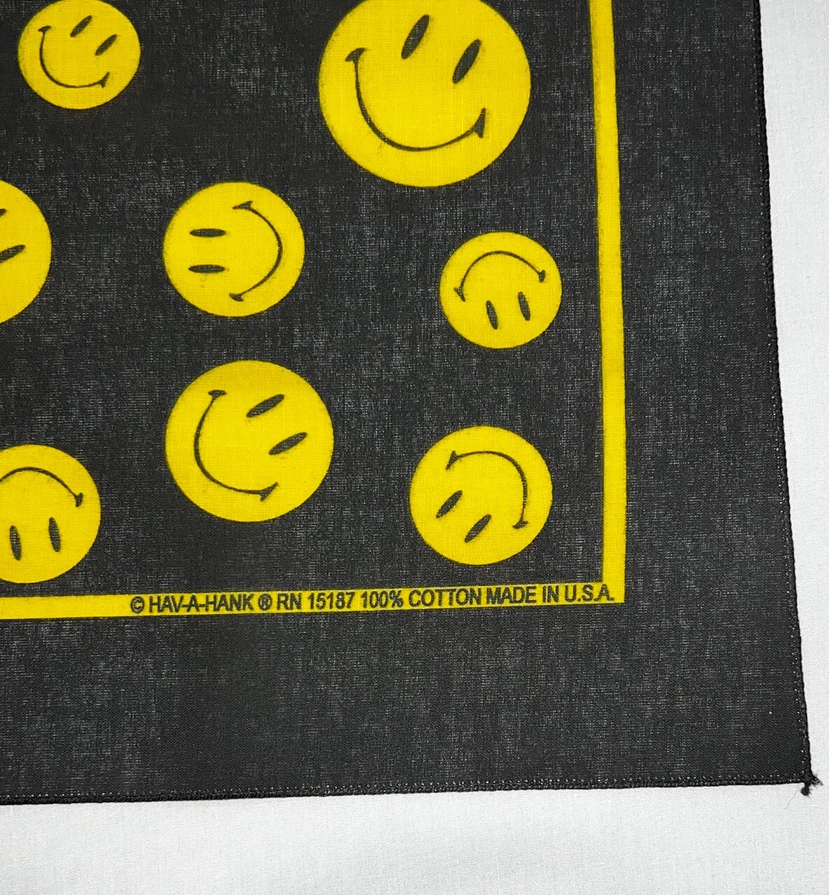 Smiley Face Black 22×22 Bandanna
