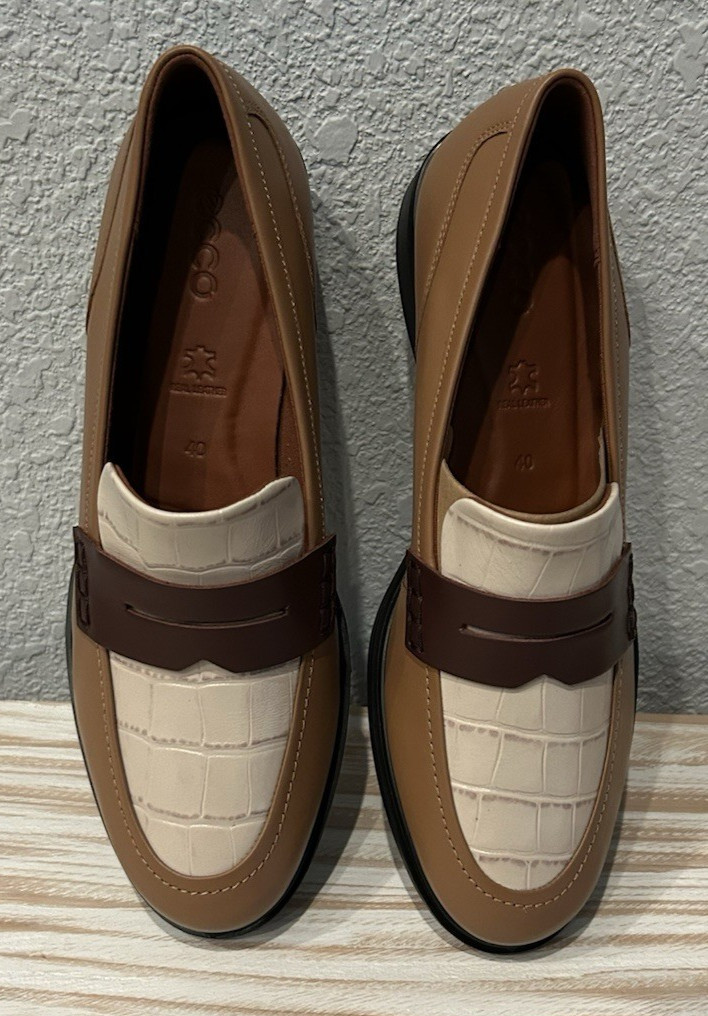 ECCO Women’s Dress Classic Leather Loafer Shoe NEW EU 40 US 9-9.5 Tan Preppy