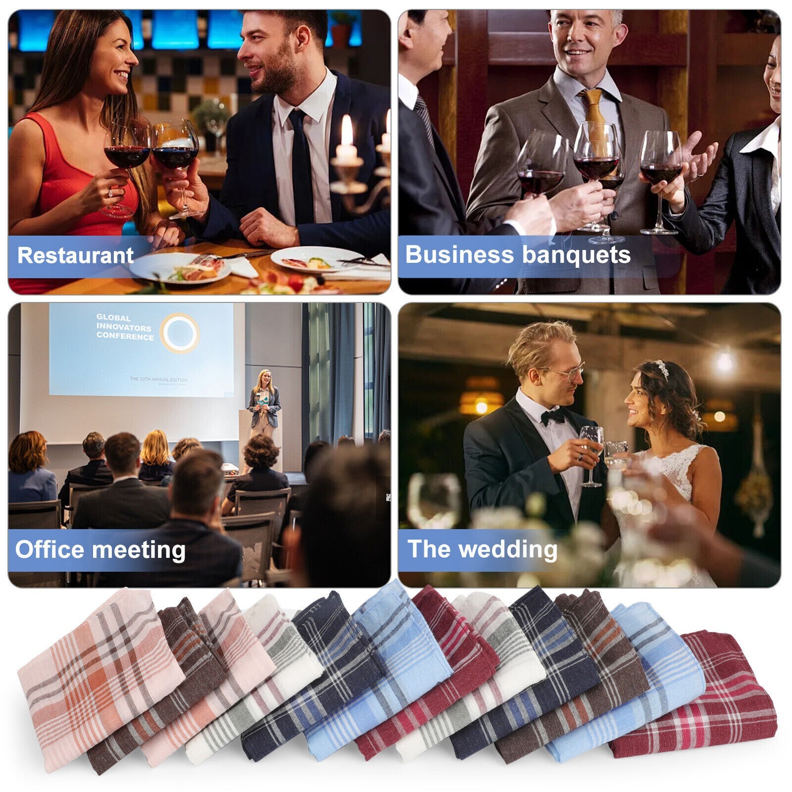 12Pcs Men Handkerchiefs Classic Hankies Cotton Hanky Pocket Square Perfect Gift