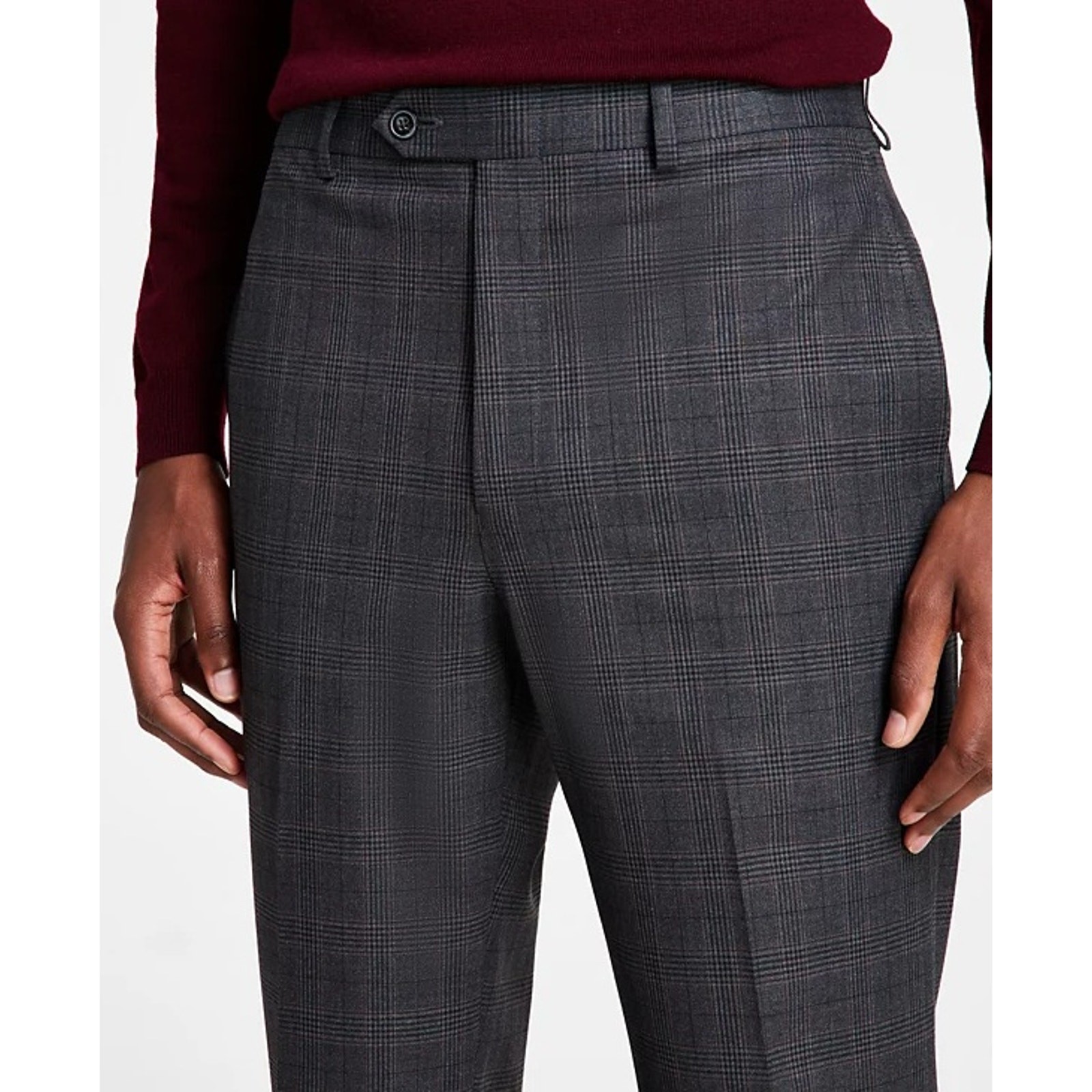 Michael Kors Men’s Dark Grey Plaid Marvin Classic Fit Dress Pants Size 34W 34L