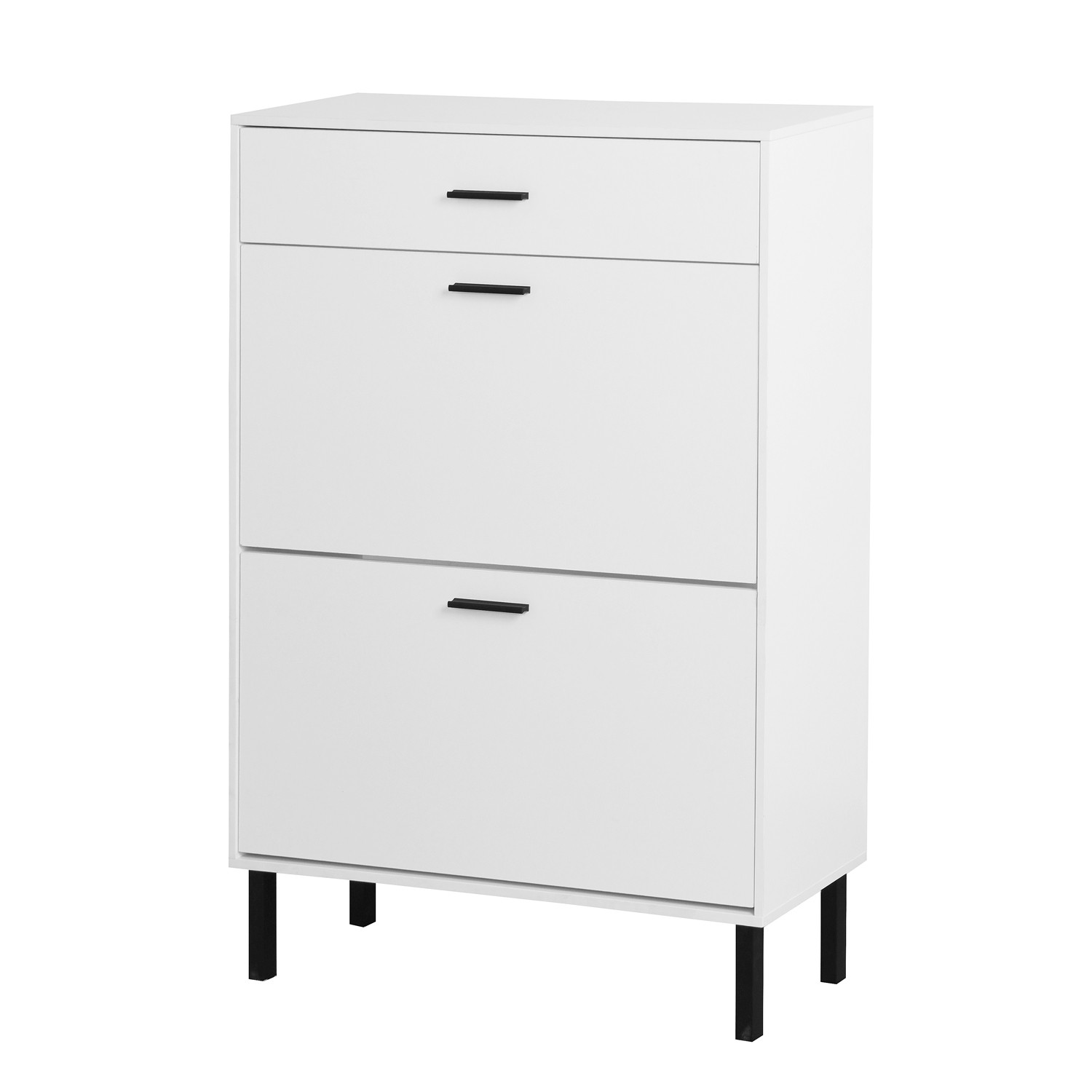 Shoe Cabinet Storage Organizer 2 Flip Drawers Entryway Rack White