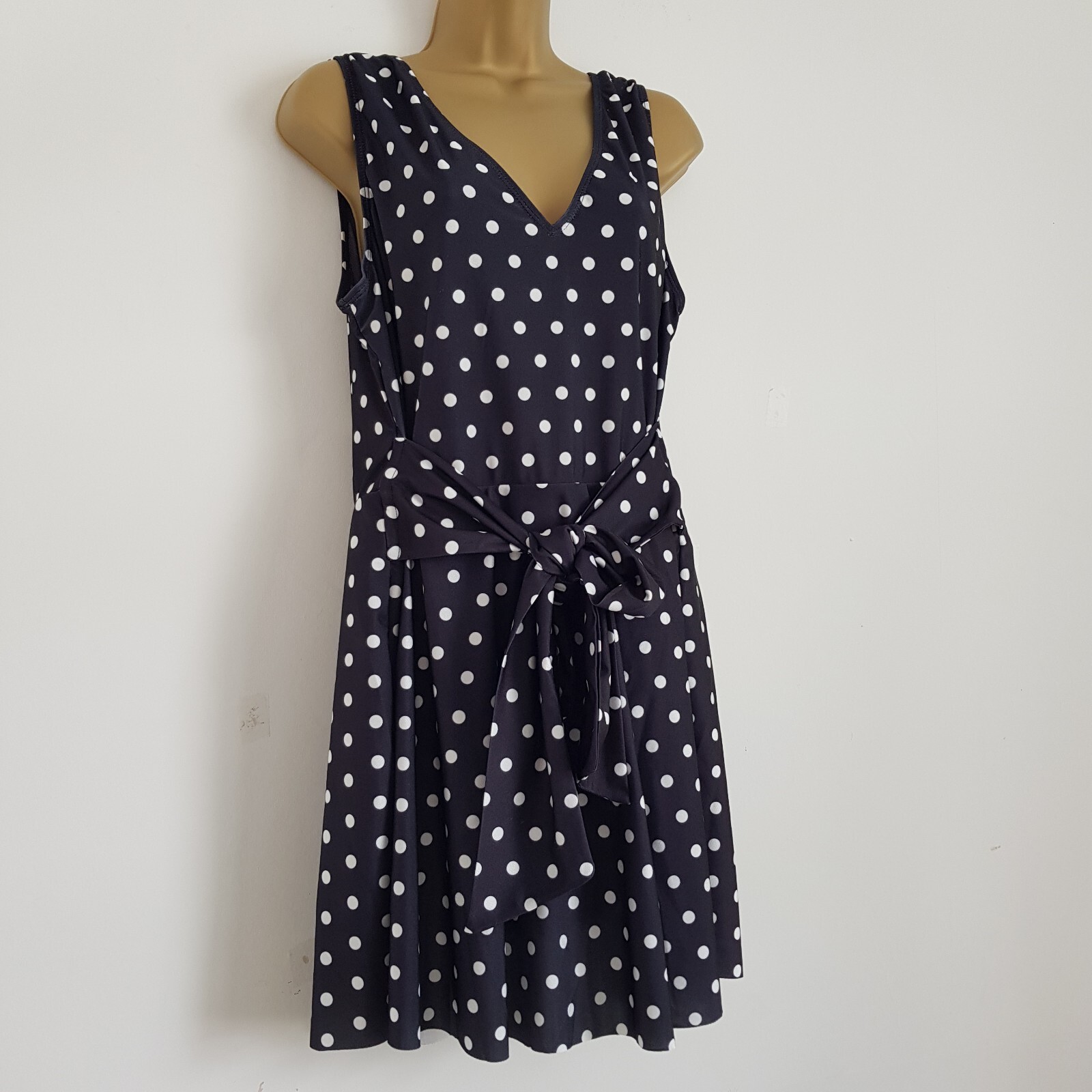 NEW EX DEBENHAMS Size 14-22 Polka Dot Spotted Swim Dress Swimsuit Black White