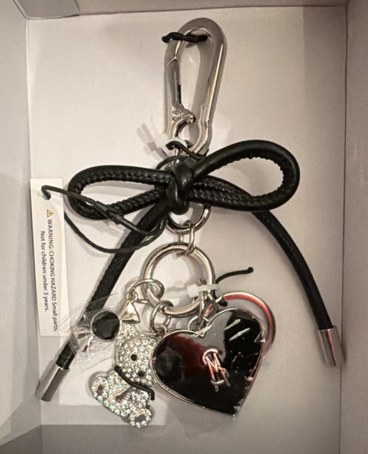 Steve Madden Black Shoulder Bag Chain Strap with Charm, Logo, Bow, Heart & Bear