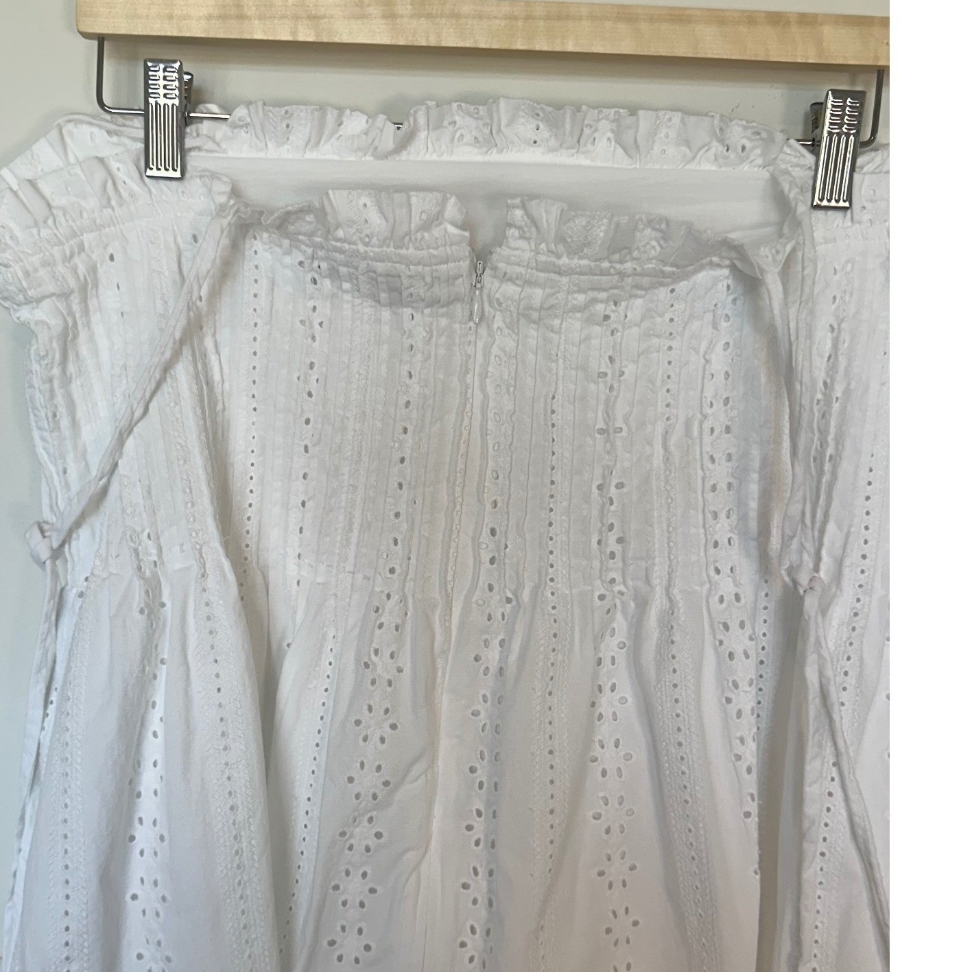 Free Assembly Eyelet Smocked Top Womens Cottagecore Boho Large White Cotton