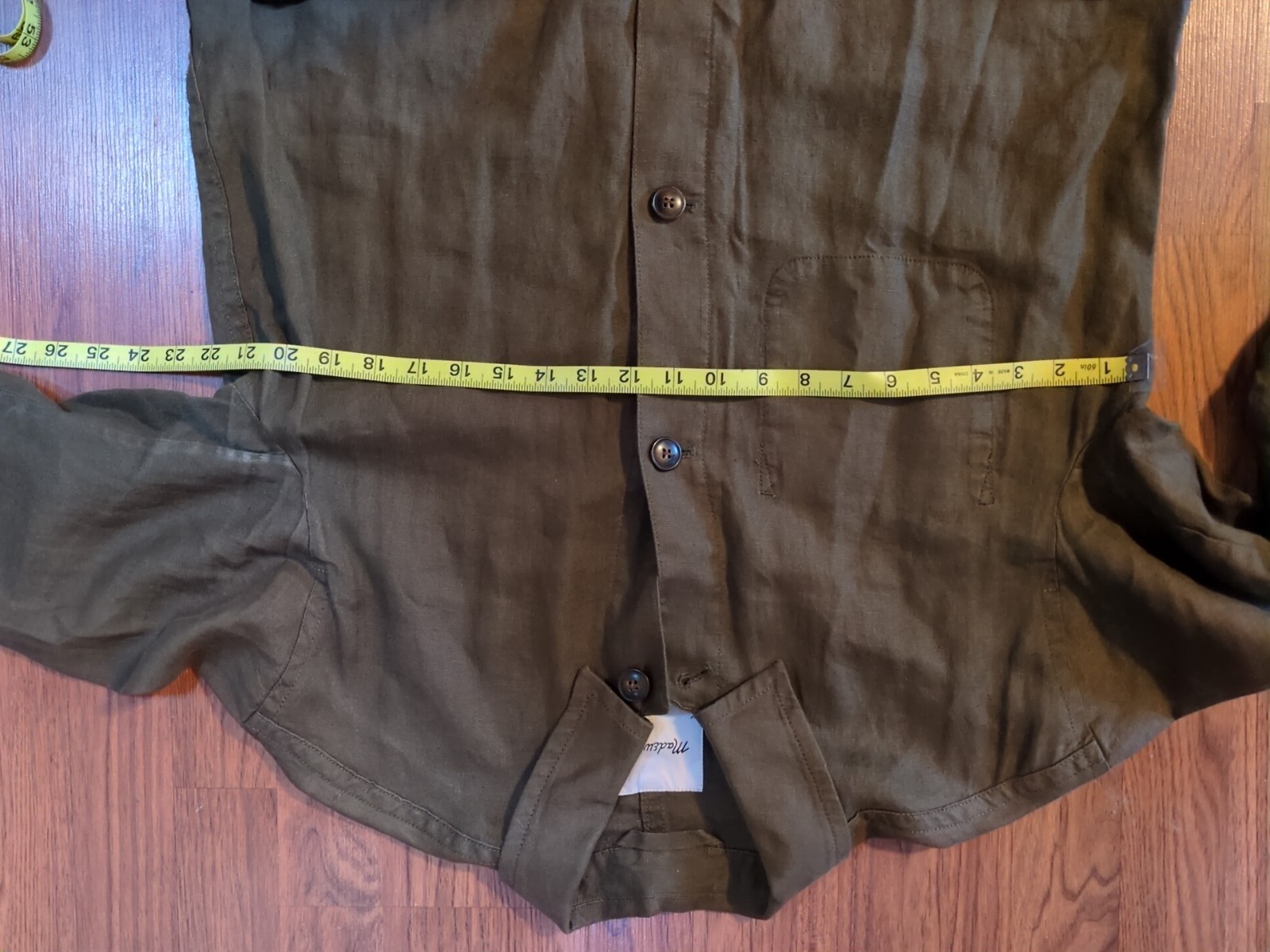 Madewell 100% Linen Medium Olive Green Long Jacket Duster Coat Lagenlook Trench