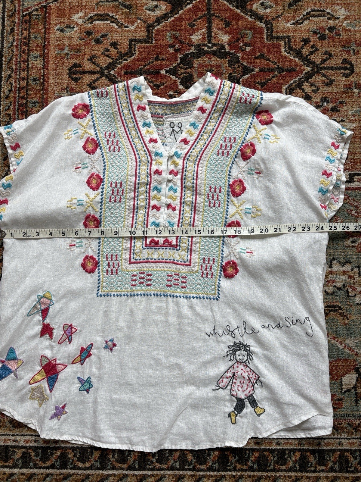 Johnny Was Nandi Linen Blouse Pete & Greta Relaxed Embroidered Off White Size XS