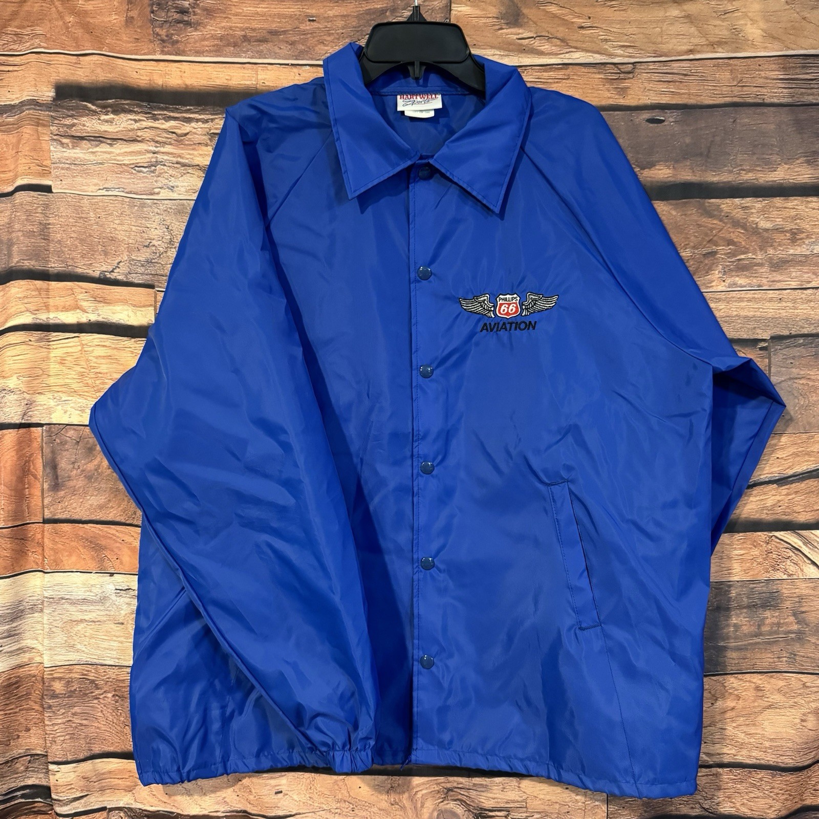Vintage Hartwell Phillips 66 Aviation Coaches Jacket Mens XL Royal Blue USA Made