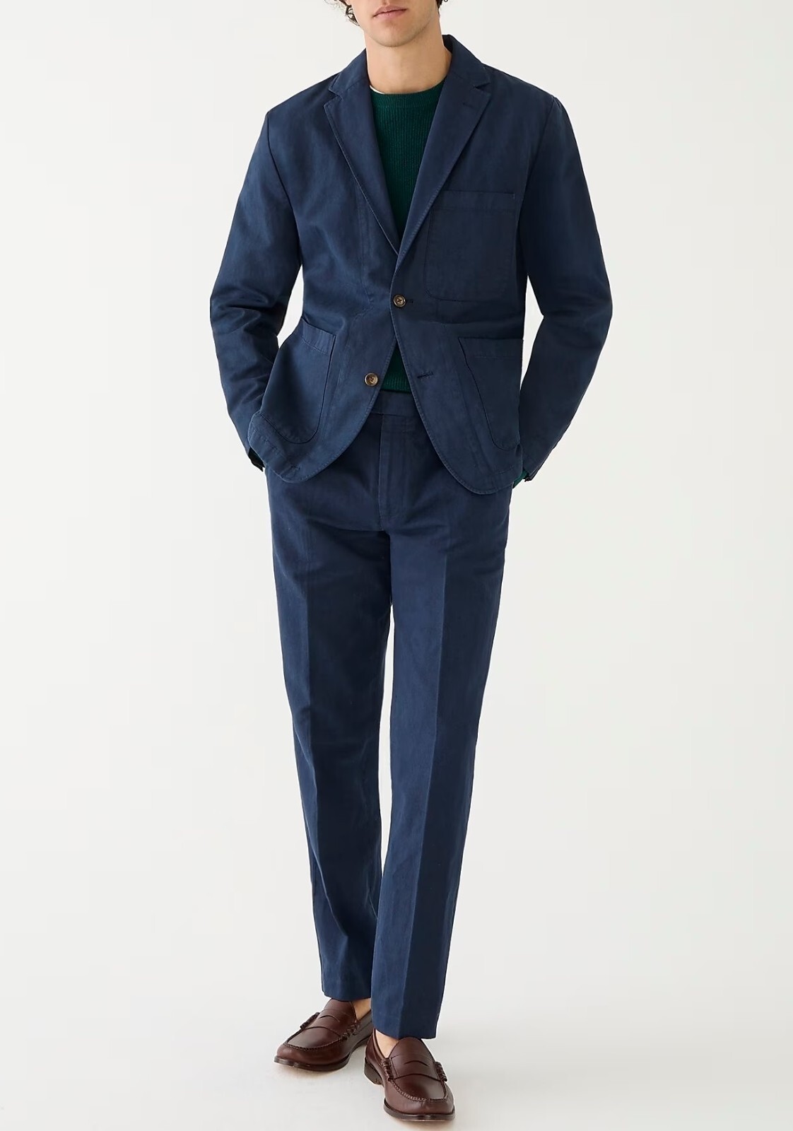 J.CREW suit navy 42 jacket + 34 pants cotton linen casual chino chore blazer nr