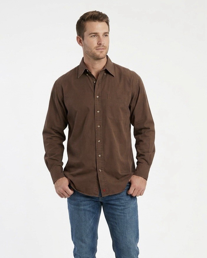 Resistol Rodeo Gear Men’s M Brown Solid Cotton Woven LS Button-Up Pockets