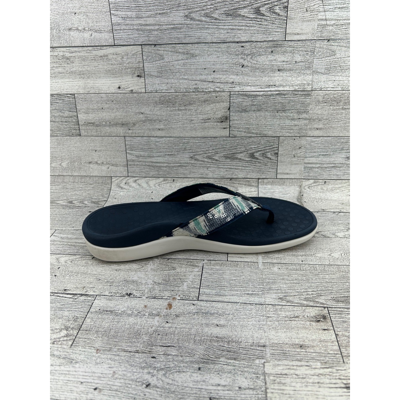 Vionic Tide Sequins Navy Blue Mint Orthotic Thong Sandals Women Size 6 44TIDESQ
