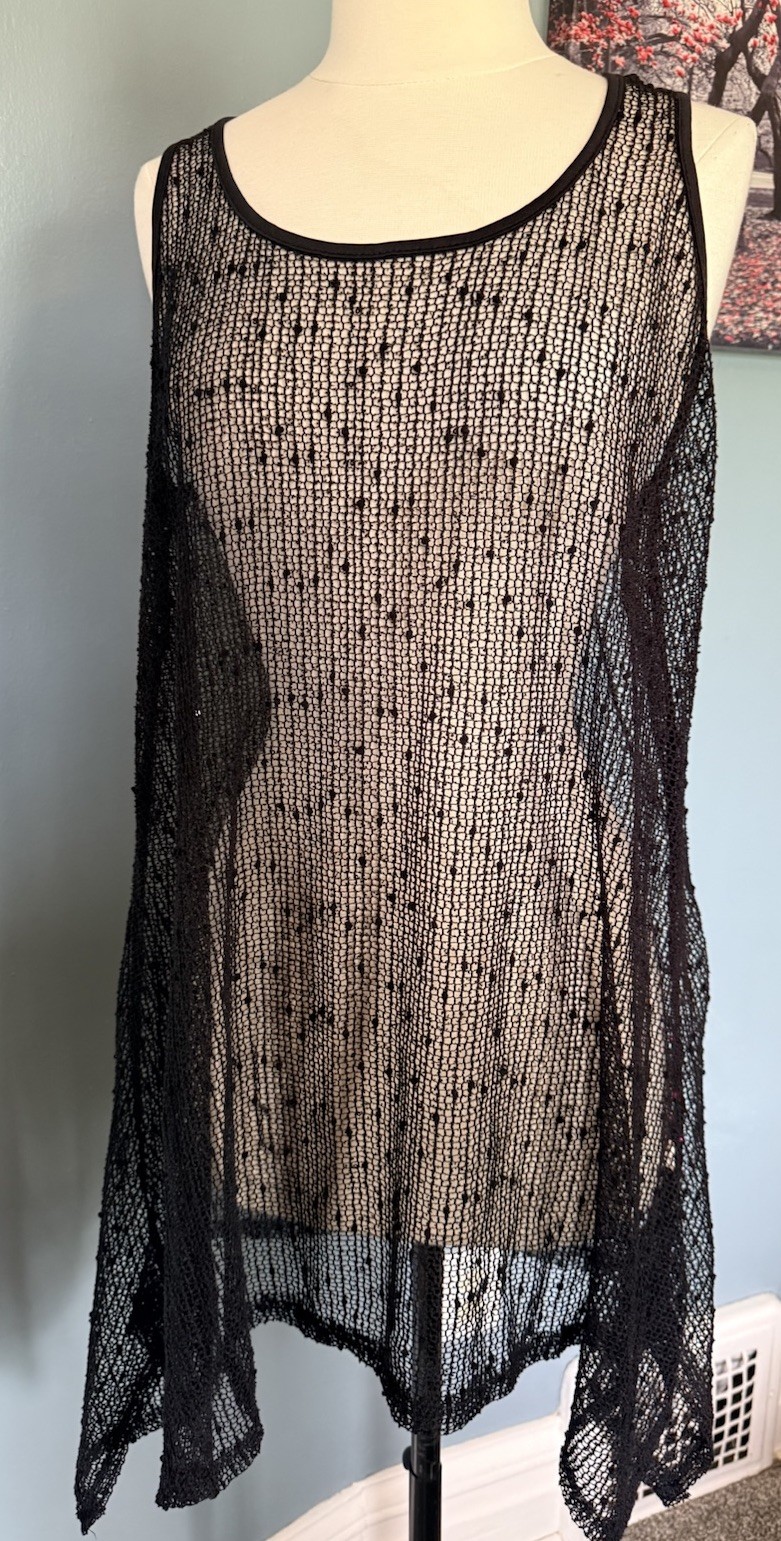 India Boutique Black Crochet Mesh Beach Cover Up Tunic Dress One Size Swimwear