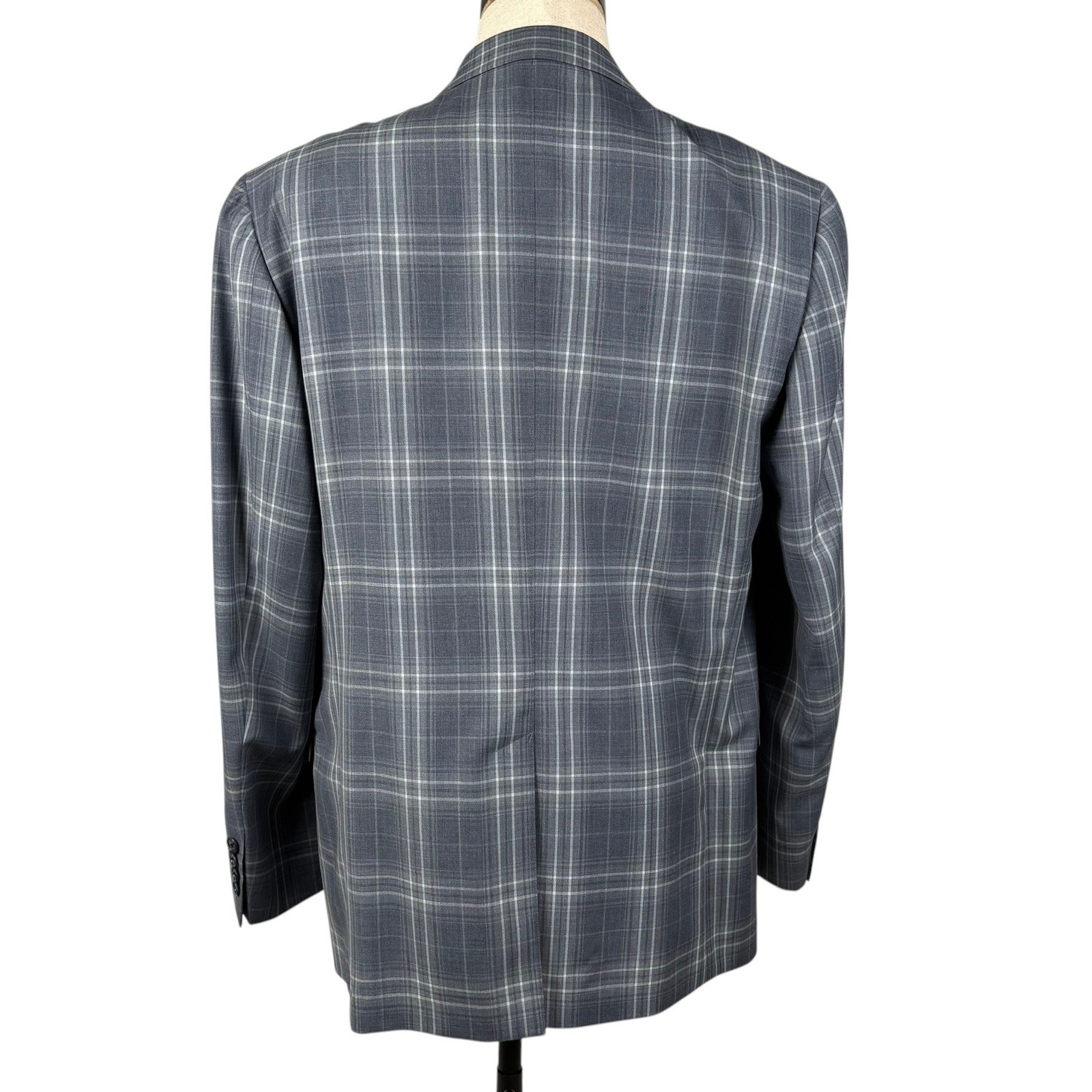 Joseph Abboud Loro Piana Super 110s Blazer Mens 40R Blue Gray Plaid Wool USA