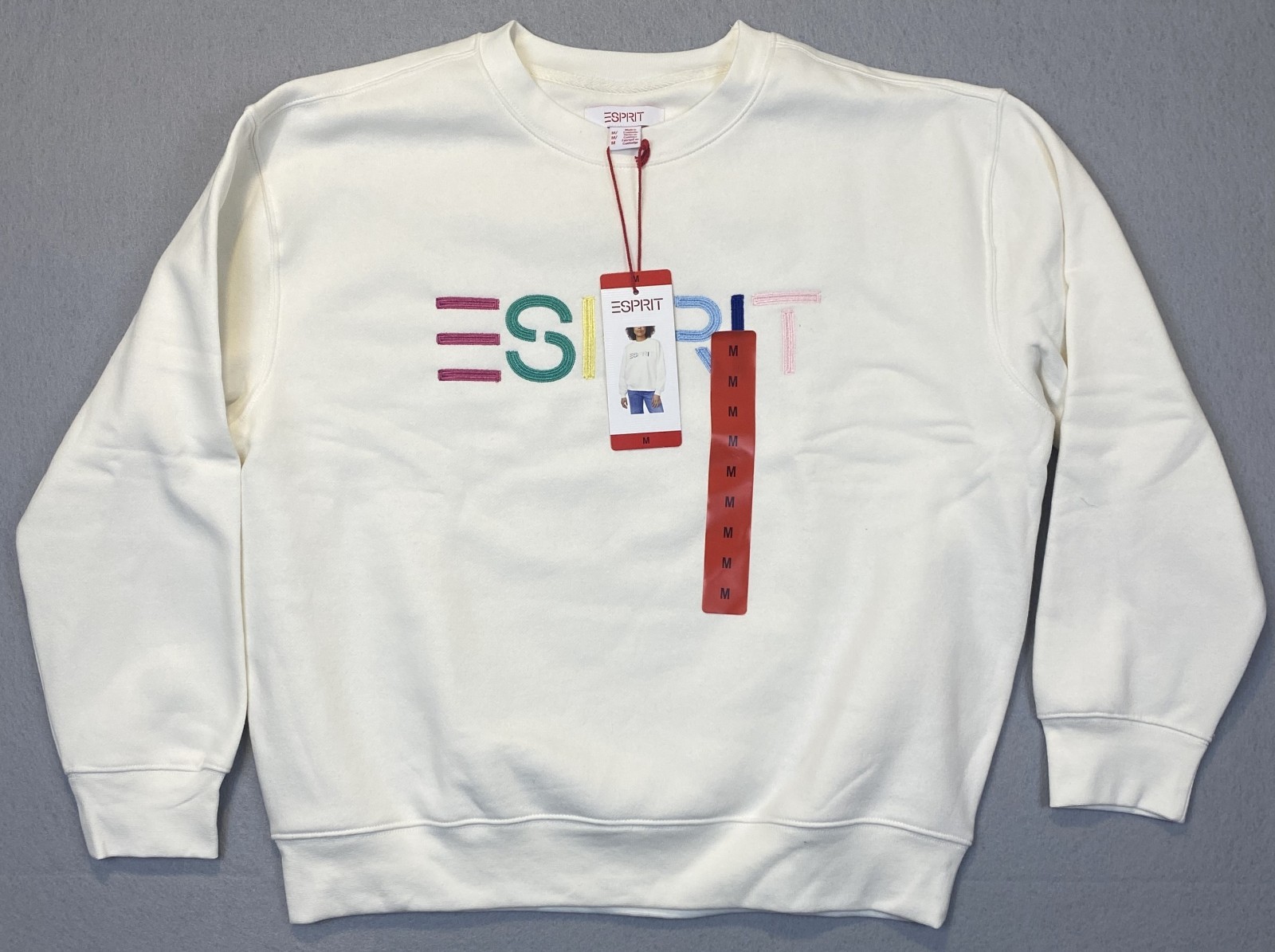 Medium Esprit Women’s Logo Fleece Crewneck Sweatshirt M Cream Viral 80’s Costco