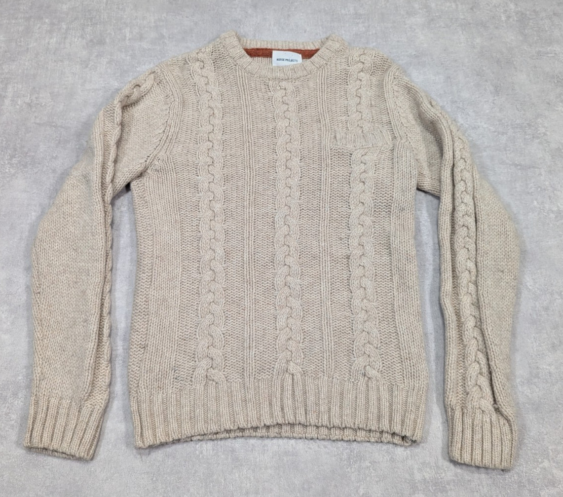 Norse Projects Jumper Womens S Wool Olaf Cable Knit Fisherman Preppy Sweater Top