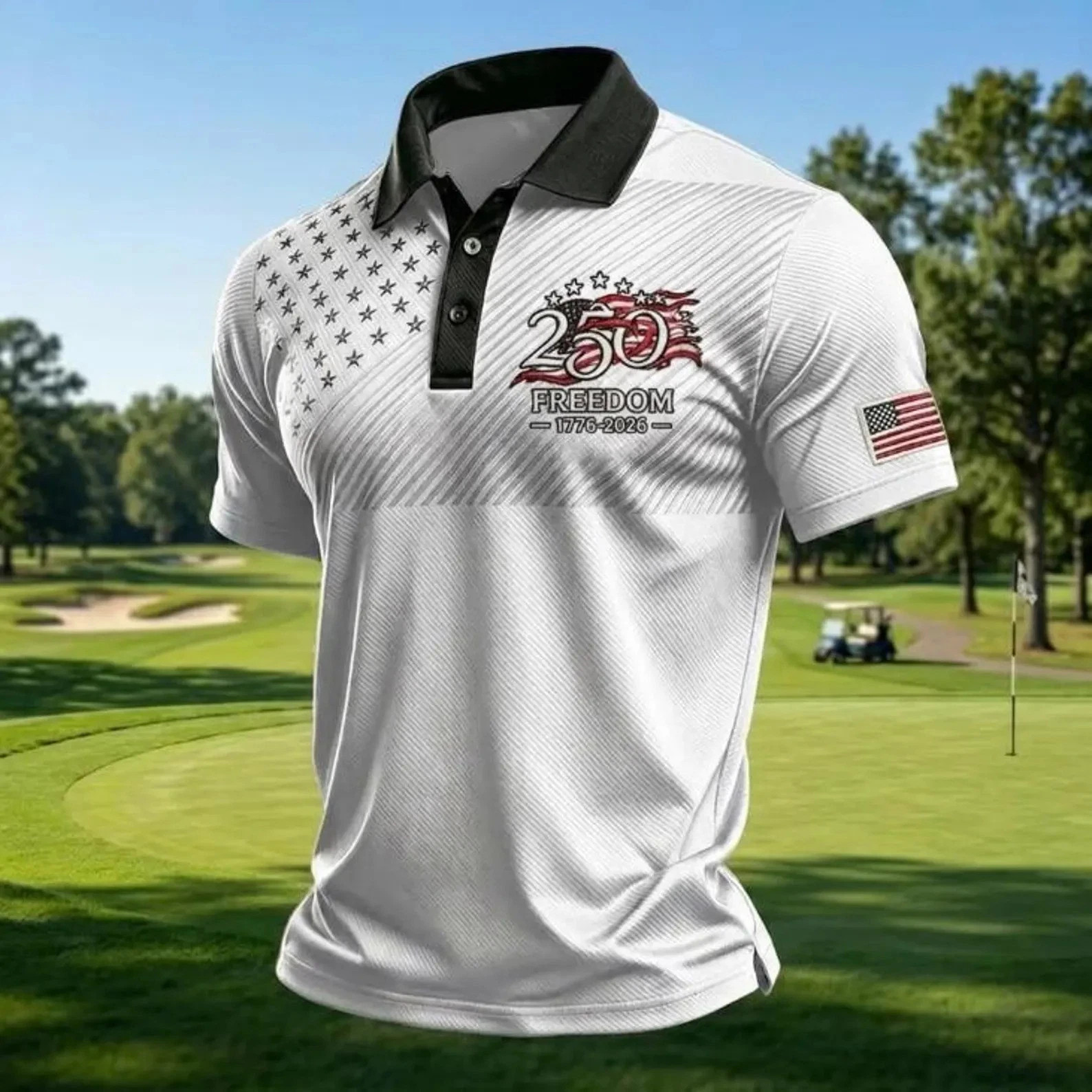 America 250th Anniversary Polo Shirt 1776-2026, American Flag Polo Men Patriotic