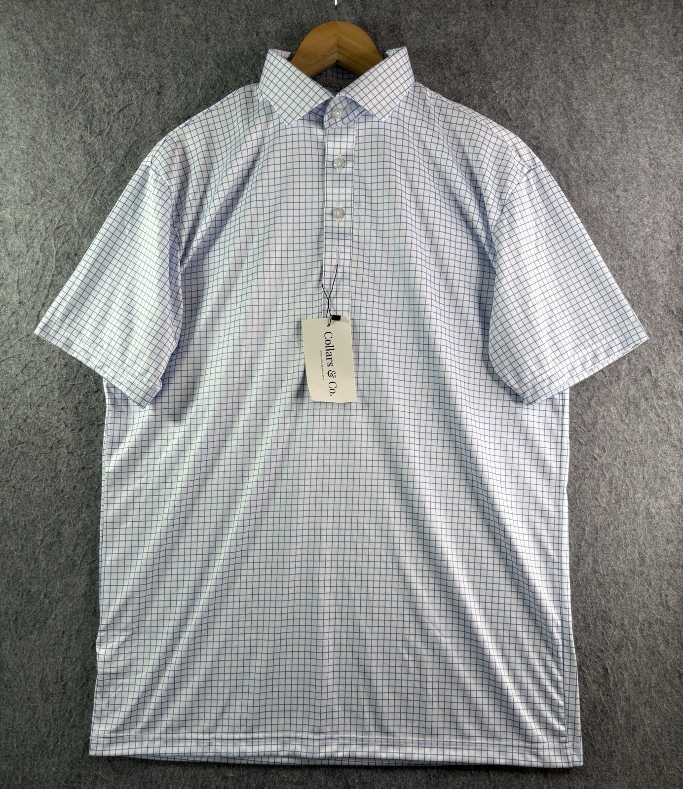 Collars & Co Blue & White Check Dress Collar Polo Shirt Men’s Large NEW