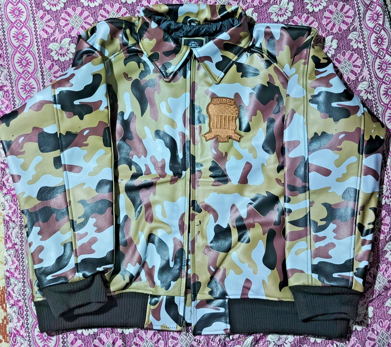 Men’s Avirex Limited Edition Camo Icon Flight Bomber Real Cowhide Leather Jacket