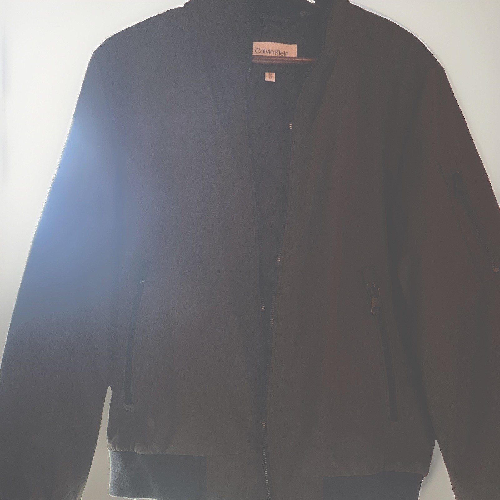 Calvin Klein Men’s Green Bomber Jacket Full Zip Lined Stand Collar Size M