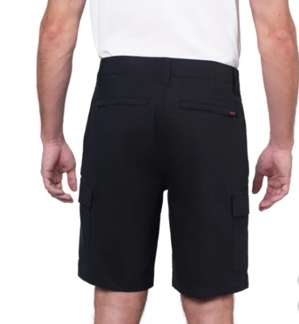WearFirst Freeband Waist Cargo Shorts, Size 30, Black, 6 Pocket, Stretch Comfort
