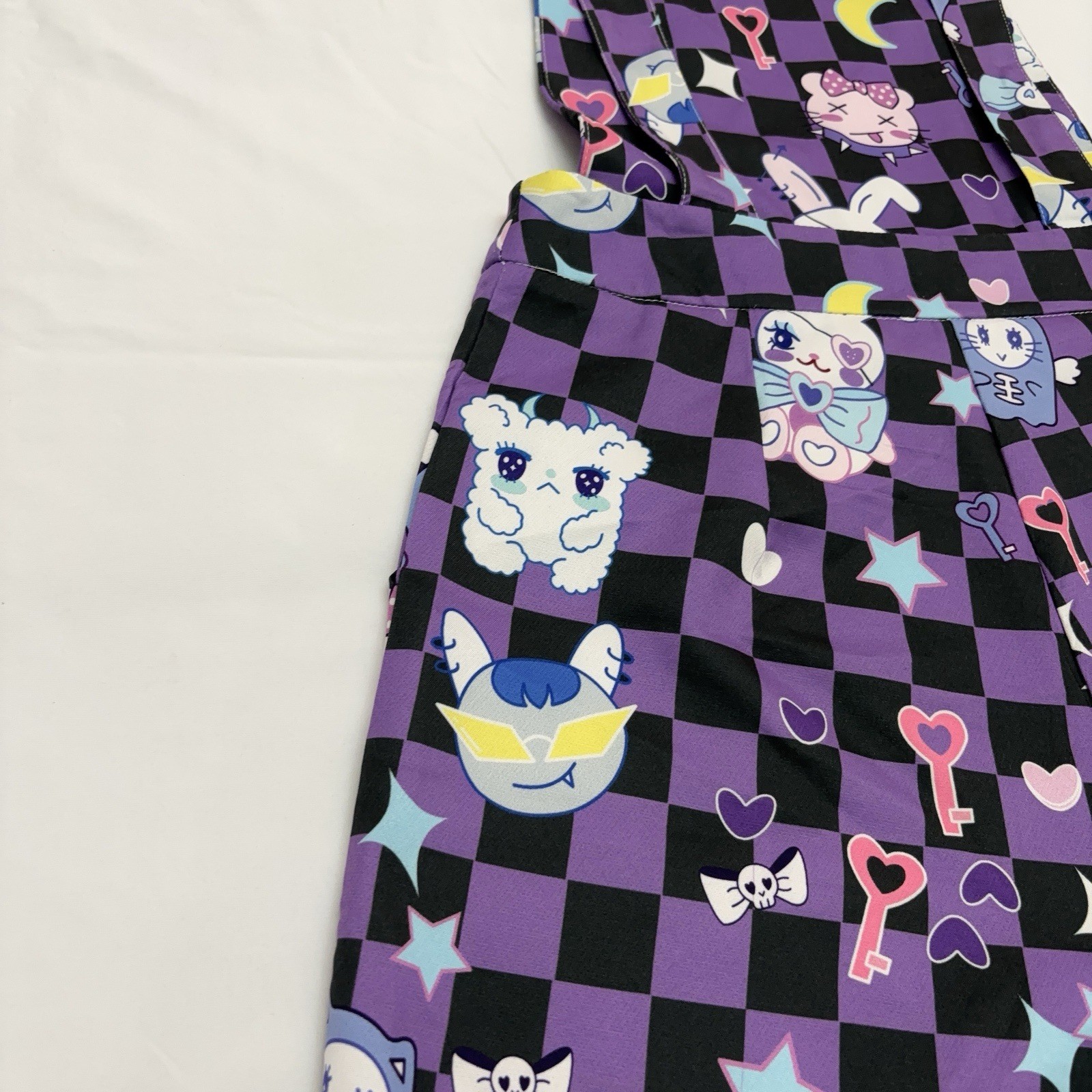 Romwe Anime Cartoon Print Checkerboard Pinafore Romper Size Small