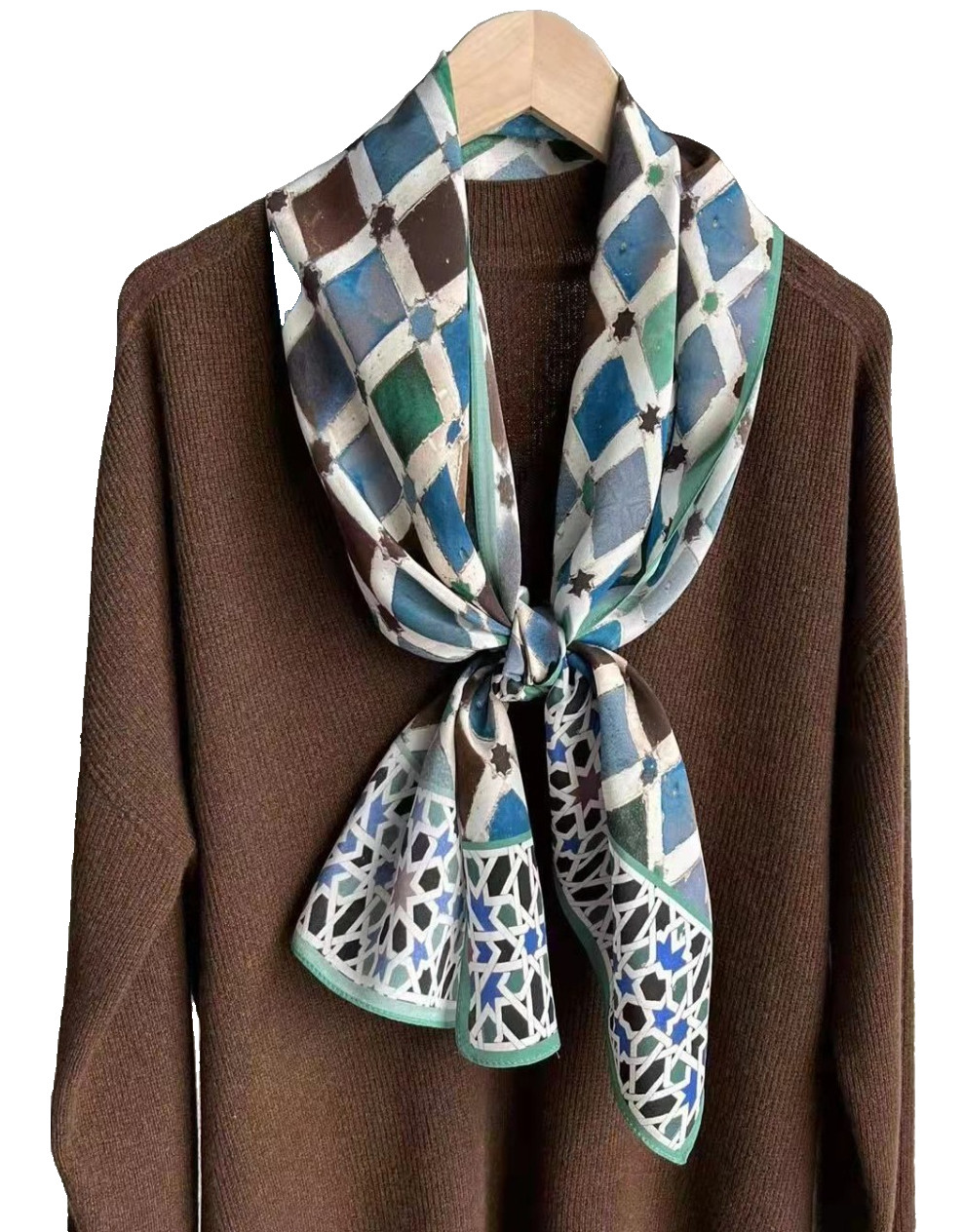 54″X13″Fence Pattern Print Pure Mulberry Crepe Silk Long Scarf 137x35cm5-30