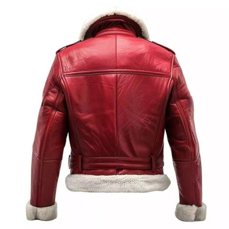 Handmade New Men’s Red Sheepskin Leather Shearling Jacket – Stylish Christmas