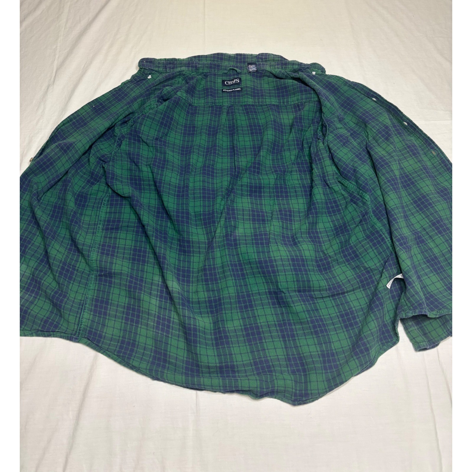 Chaps Mens XXL Brushed Flannel Shirt Green Navy Blue Plaid Long Sleeve Cotton