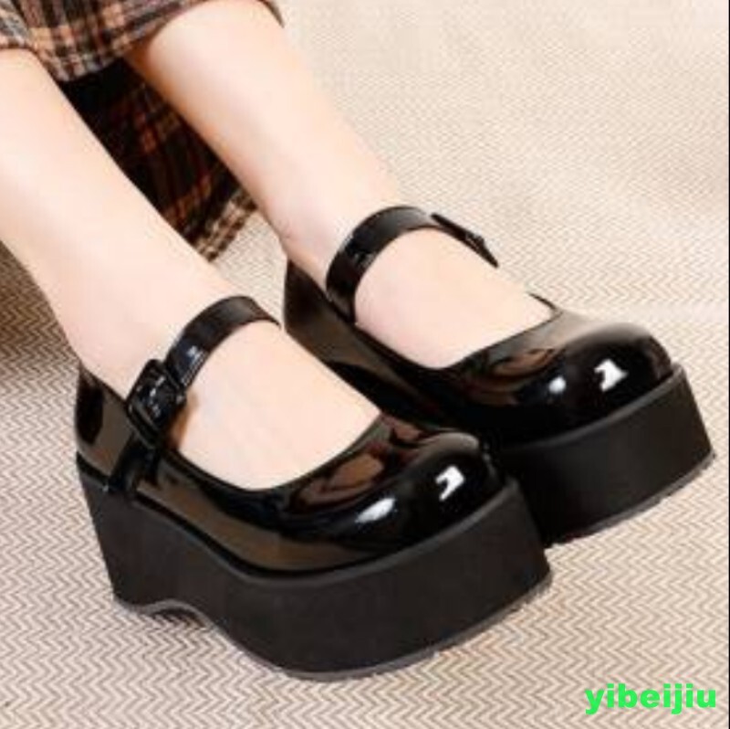 Sweet Womens Platform Wedge Heel Creeper Mary Janes Shiny Leather Shoe Round Toe