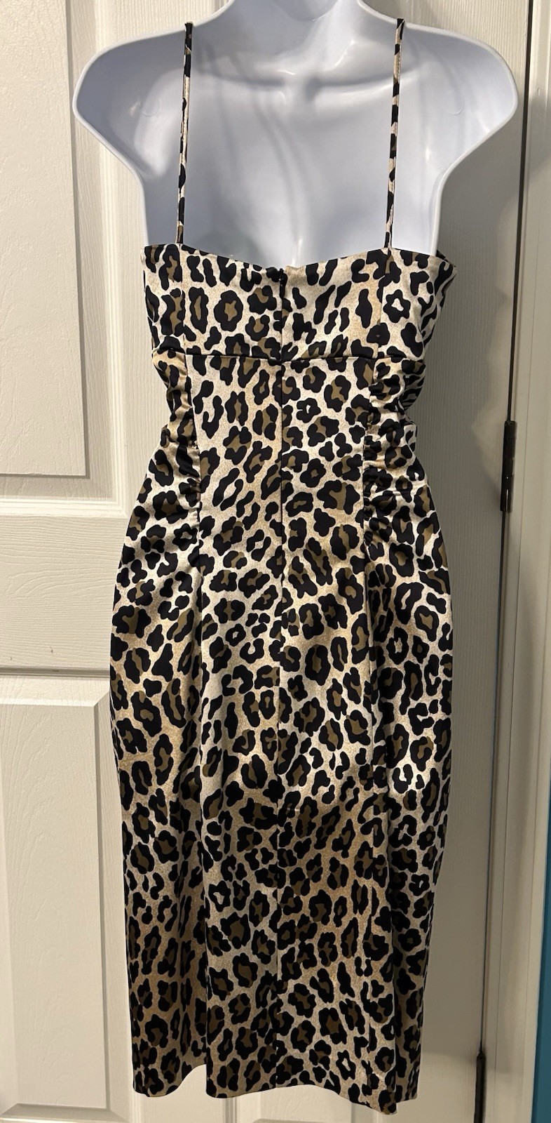 Retro Rockabilly Pinup Leopard Sateen Wiggle Dress Joanna Chen 6 50s Grunge VLV