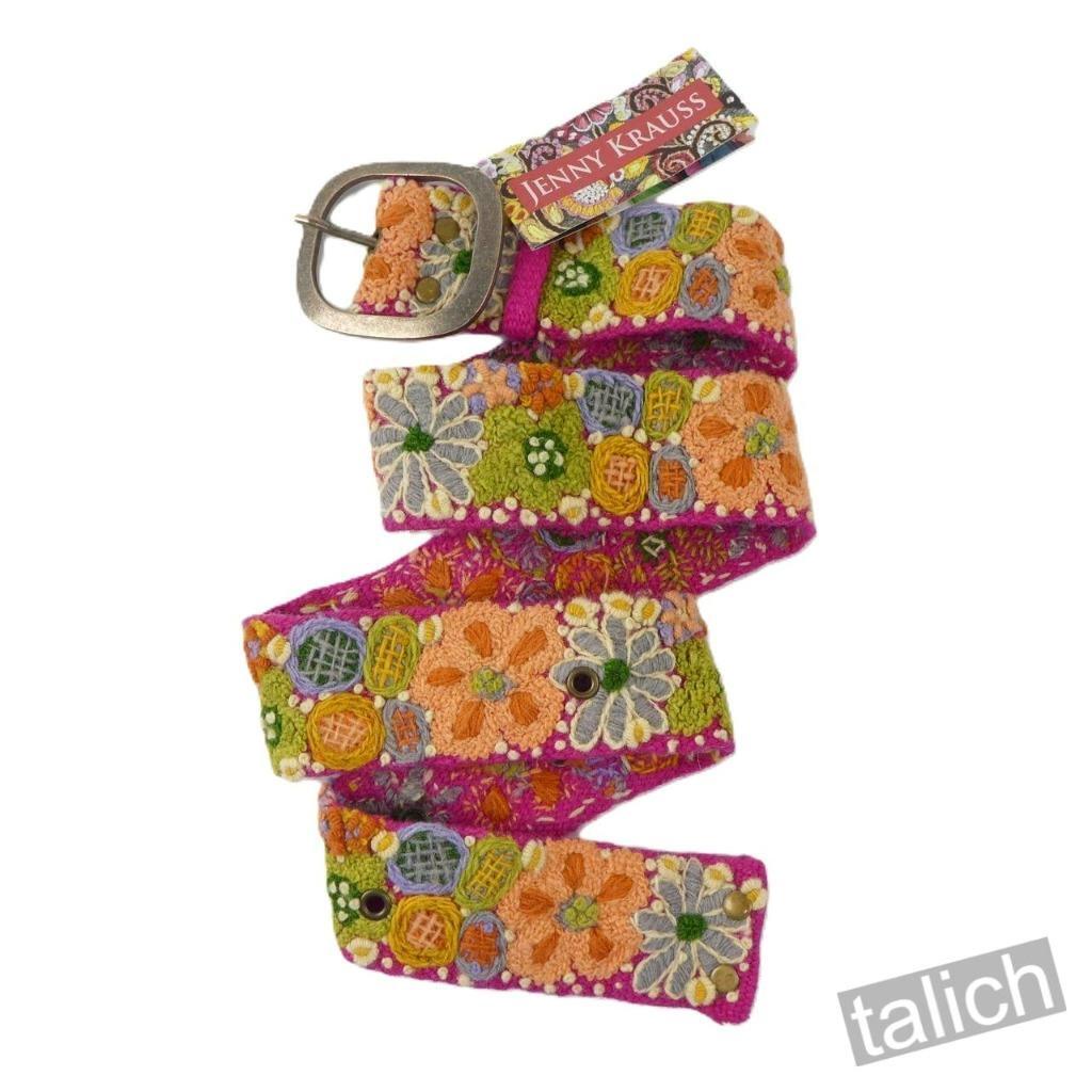Jenny Krauss Wildflowers Multicolor Floral Embroidered Wool Belt Handmade S M L