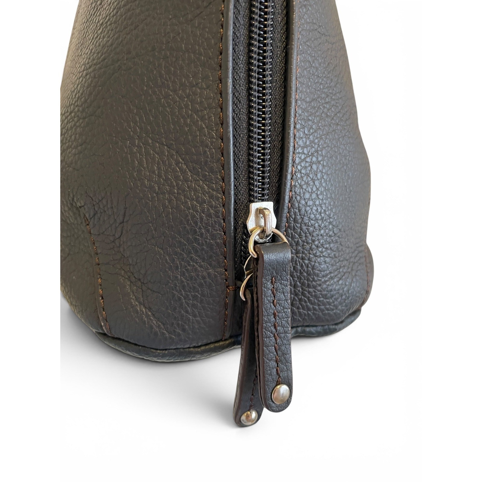 Tignanello Navy Pebbled Leather Domed Satchel Purse Built-In Wallet Mirror Tag