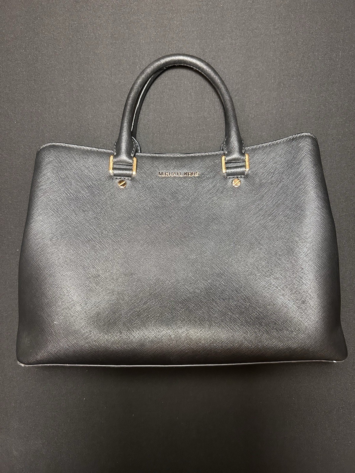 Michael Kors Savannah Large Satchel Black Saffiano Leather Gold Crossbody Strap