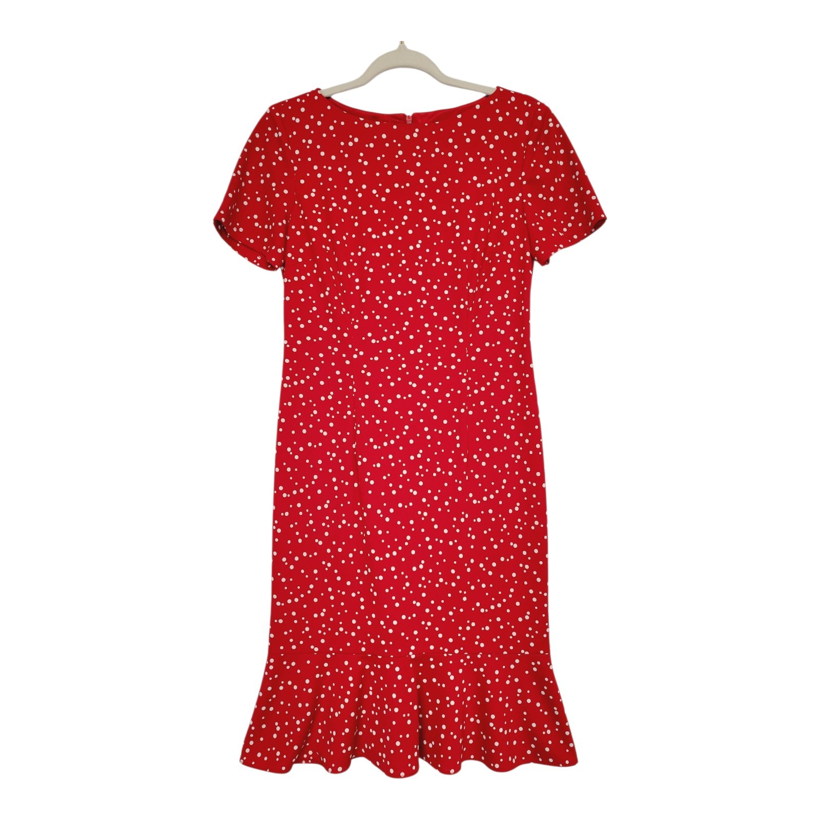 VTG The Perfect Dress Sz 4 Red White Polka Dot Sheath Flounce 90s 50s Retro Chic