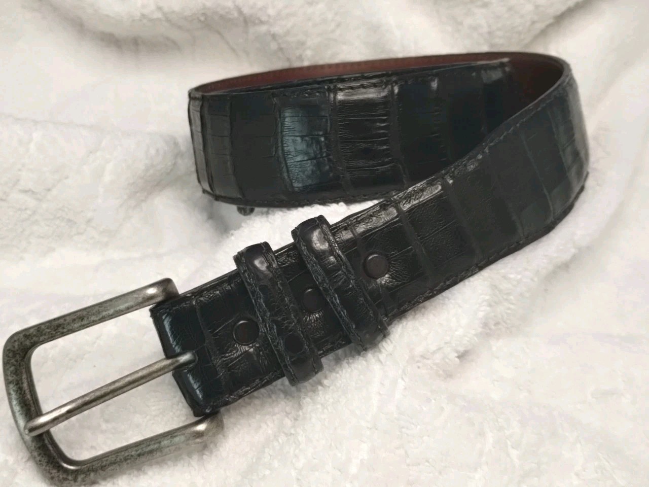 TORINO SOUTH AMERICAN CAIMAN ALLIGATOR BELT 47 BLACK DRESS FORMAL 1 3/4” NICE!!